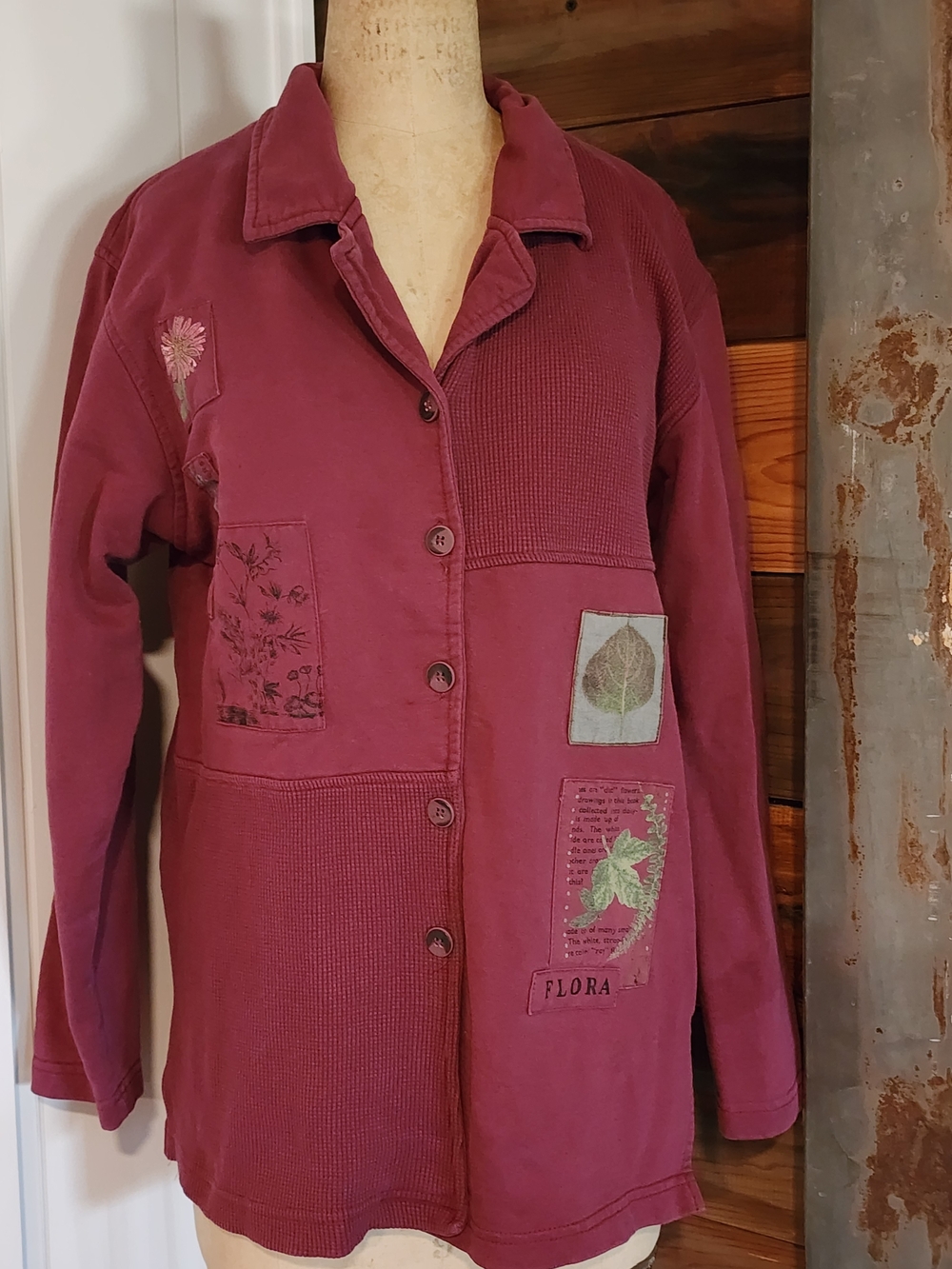 Onque Casuals Burgundy Patchwork Button-Up Jacket
